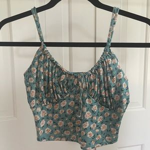 front tie green crop top sz sm